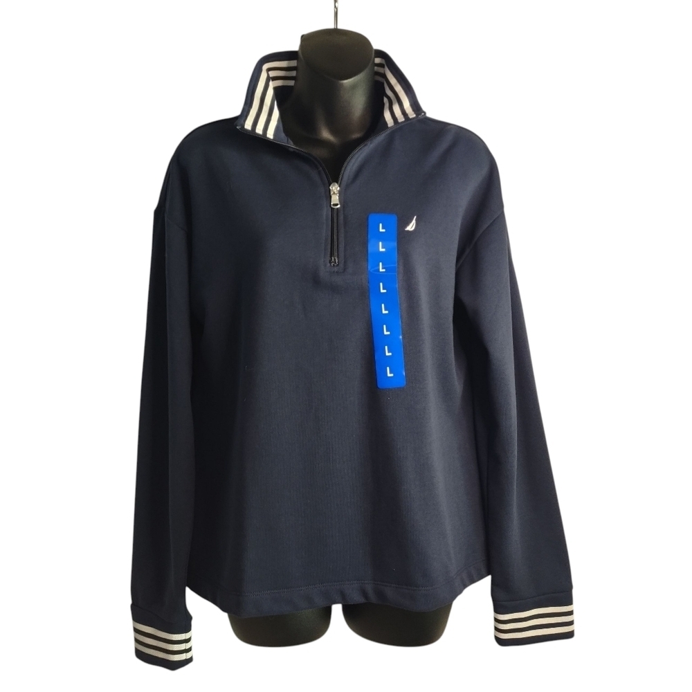 Nautica Sweatshirt Women's Navy Blue Casual 1/4 Zip Up Pullover Size Large NWT